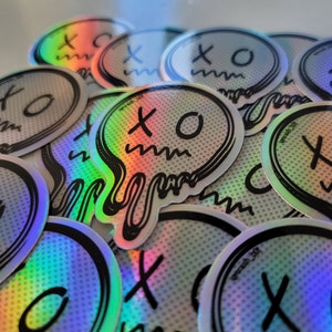 Holographic Punk Smiley Sticker | trash_b0t Street Art Vinyl Slap