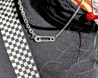 Safety Pin Stainless Steel Silver Y2K Punk Style Adjustable Choker Necklace
