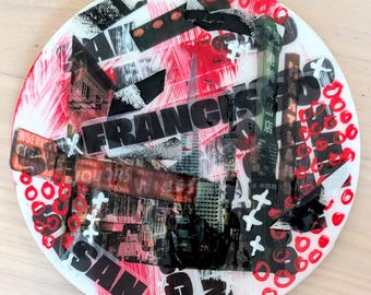 San Francisco Wall Art Set of 2 | Mixed Media Collage Original Canvas Panels | One of a Kind SF Home Decor Housewarming Gift | trashb0t