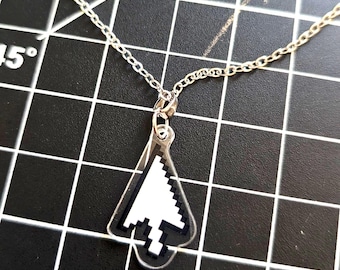 Y2K Pixel Mouse Cursor Necklace, Retro Webcore Acrylic Pendant, Cyberpunk Gamer Jewelry