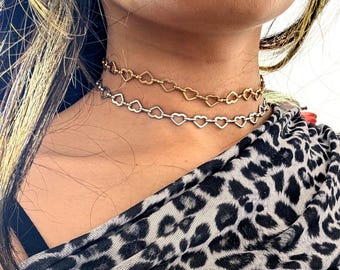 trashb0t Street Art Stainless Steel Silver or Gold Y2K 90s Heart Love Grunge Style Adjustable Choker Necklace