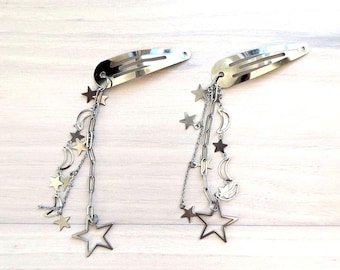 Y2K Punk Barrettes Pair, Alternative Rave Hair Clips | Cyberpunk Hair Pins, 2000s Grunge Aesthetic Accessories, Harajuku Festival Hair Jewel
