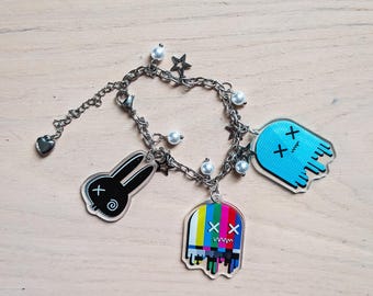 Stainless Steel Monster Acrylic Charms Dangle Silver Bracelet | trashb0t street art