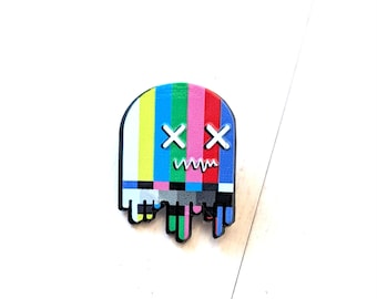 TV Glitch Bars Weird Monster Enamel Metal Pin | trash_b0t Street Art