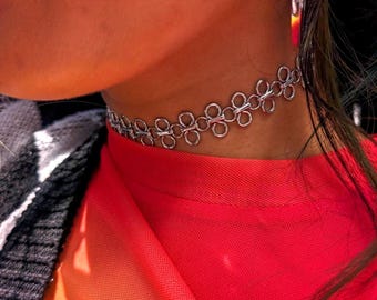 trashb0t Street Art Stainless Steel Silver Y2K 90s Grunge Style Adjustable Choker Necklace