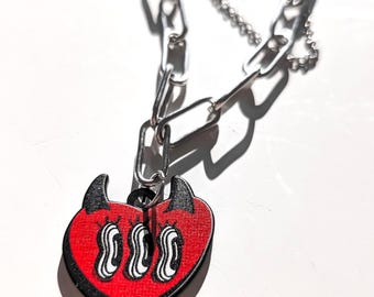 trashb0t Street Art Retro Cartoon Devil Horn Heart Double Layer Stainless Steel Silver Y2K Charm Necklace
