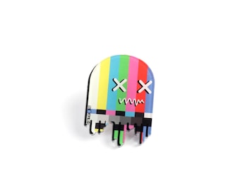 TV Glitch Bars Weird Monster Acrylic Pin | trash_b0t Street Art