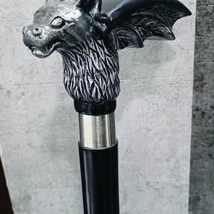 Wooden Bat Head Walking stick Handcrafted Wooden Cane with Elegant Carving Gift