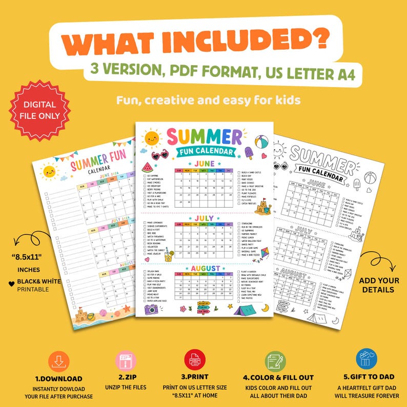 Summer Bucket List Printable | Kids Activity Checklist (digital ...