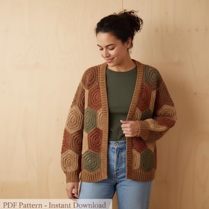 Granny Hexagon Crochet Cardigan Pattern – Easy Women's Sweater (PDF, English)