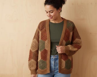 Grandma Hexagon Crochet Cardigan Pattern - Damenpullover (PDF, English)