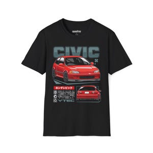 HONDA Civic EG 90s Icon Unisex Softstyle-T-Shirt, leichtes hochdrehendes Auto-Enthusiasten-T-Shirt, JDM Tuning Shop-Bekleidung, japanisches Auto der