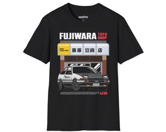 Initial D AE86 Trueno Fujiwara Tofu Shop Unisex Softstyle T-Shirt, Anime Car Tee, Street Racing Shirt, JDM Clothing, Gift for Takumi