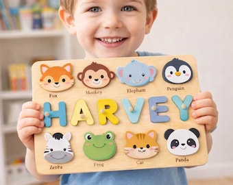Personalized Animal Name Puzzle, Custom Busy Board, Montessori Wooden Toy, Gift for Baby Girl, First Birthday Gift, New Christmas Gifts