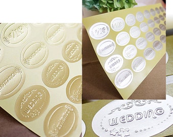 50 GOLD / SILVER Embossed Wedding Stickers Envelope Seals
