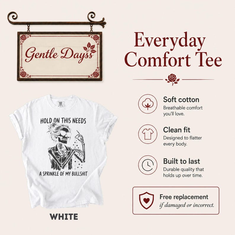 Comfort Colors Women Funny Skeleton Shirt, Sarcastic Women Tee, Unhinged Humor Tee, Retro Skeleton Graphic Tee, Funny Adult Humor Shirt image 3