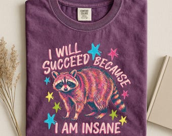 私は狂っているから成功する、Tシャツ、面白いアライグマTシャツ、カオスなモチベーションTシャツ、ゴミパンダミームTシャツ、面白いグラフィックTシャツ