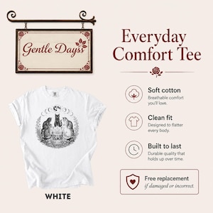 Camiseta de aquelarre de gatos, camiseta de gato bruja, camiseta mística de gato negro, regalo para mamás de gatos, camiseta de fase lunar celestial, regalo gótico cottagecore para amantes de los gatos imagen 2