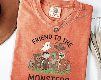 かわいいモンスターシャツ、ハロウィンモンスターシャツ、不気味でかわいいTシャツ、フレンドリーモンスターシャツ、ゴーストコウモリ吸血鬼ミイラ、ハロウィン教師Tシャツ