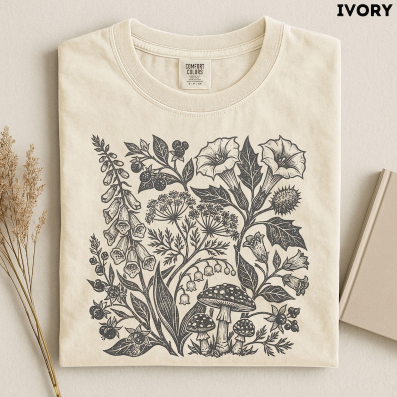 Poisonous Plants Shirt, Botanical Goth Shirt, Dark Academia Botanical Tee, Witchy Plant Shirt, Vintage Botanical Tee image 5