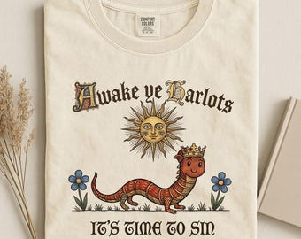Camiseta Comfort Colors Awake Ye Harlots, camiseta divertida medieval, camiseta con meme, camiseta gráfica sarcástica, camiseta maldita, camiseta desquiciada, top de humor viral