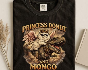 Vintage Princess Donut & Mongo Raptor LitRPG Tee, Dungeon Crawler Carl, Geeky Cat Lover Shirt, Fantasy Book Reader, Donu Mongo Bookish Merch