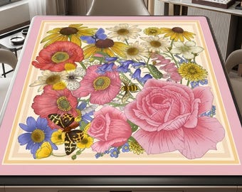 Tapete de Mahjong con diseño floral, tapete de mesa de juego botánico, reduce el ruido, base antideslizante.