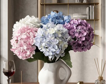 Tallo de hortensia de seda realista, flor artificial larga para ramo de boda, decoración de jarrones para el hogar