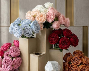 Ramo de rosas artificiales de seda, 7 cabezas de flores artificiales de tacto real para centro de mesa de boda, decoración del hogar