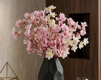 Ramas artificiales de flores de durazno de seda, arreglo floral primaveral de 40 cm (rosa/blanco)
