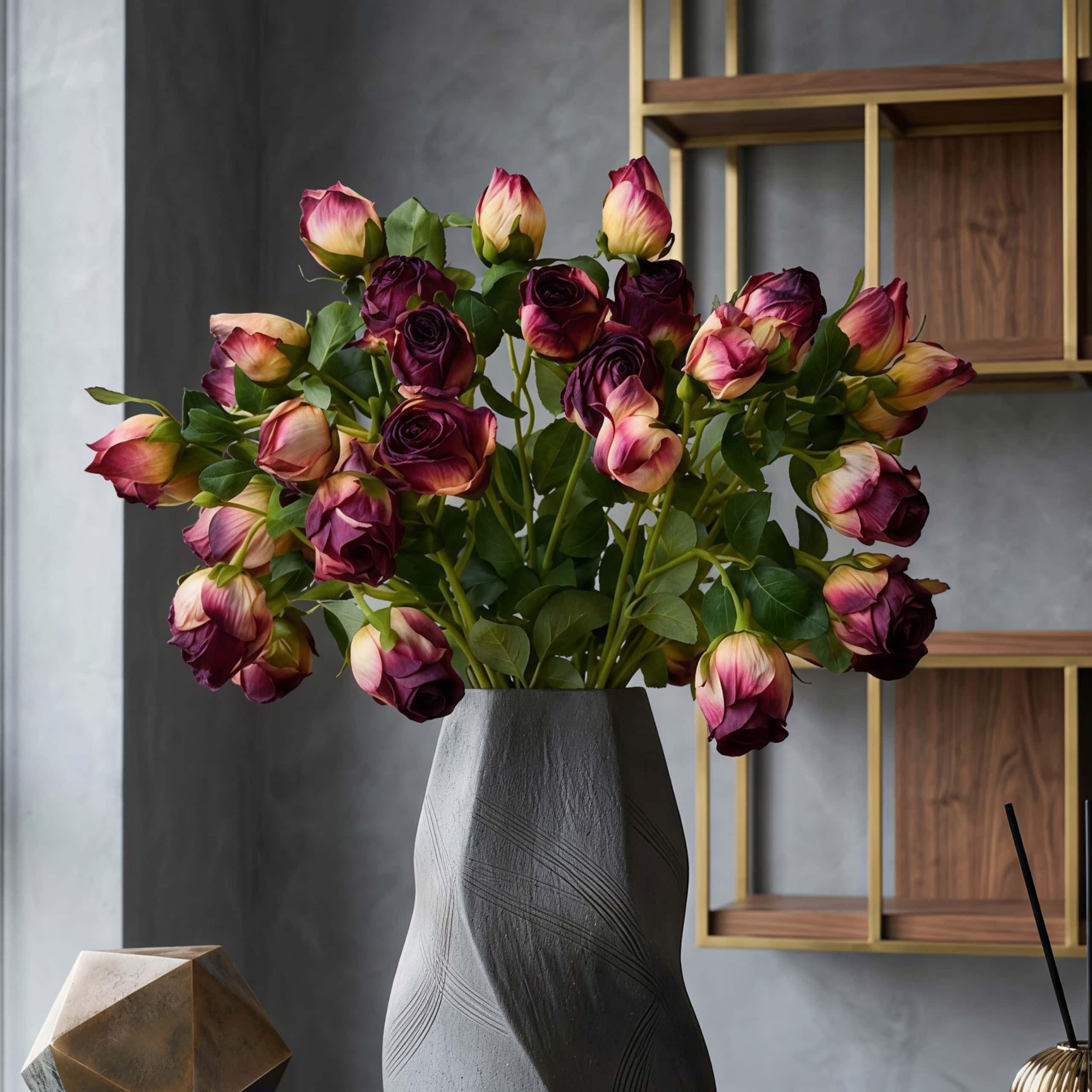 Vintage Burnt Edge Silk Roses, 19.7