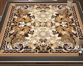 Tapete de mesa de mahjong extragrande, estampado floral de leopardo, base de goma antideslizante.
