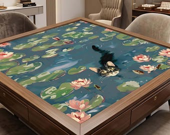 Tapete de Mahjong Lotus Cat extragrande, almohadilla de goma antideslizante para mesa de juego.