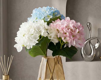 Hortensia de tacto real de un solo tallo, flor grande de seda sintética, ramo para decoración de bodas
