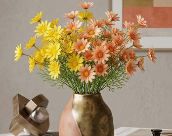 Tallos de margarita de manzanilla de seda artificial, arreglo floral de flores silvestres de 50 cm para decoración del hogar