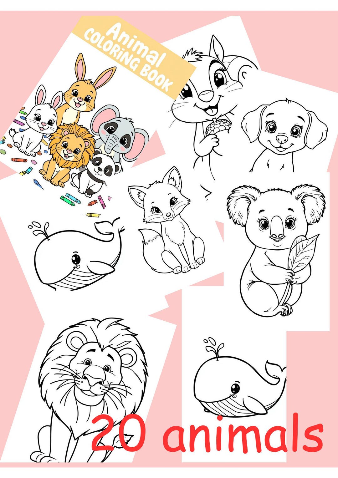 20 Cute Animal Coloring Pages for Kids - Etsy