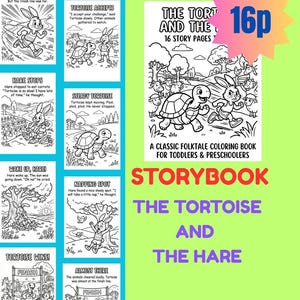 Tortoise and Hare Coloring Book, 16 Story Pages, Toddler Printable Activity (PDF Download)
