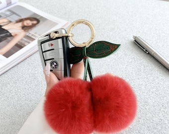 Fluffy Fur Cherry Keychain | Bag and Car Charm