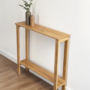 Minimalist wooden console for small hallway space