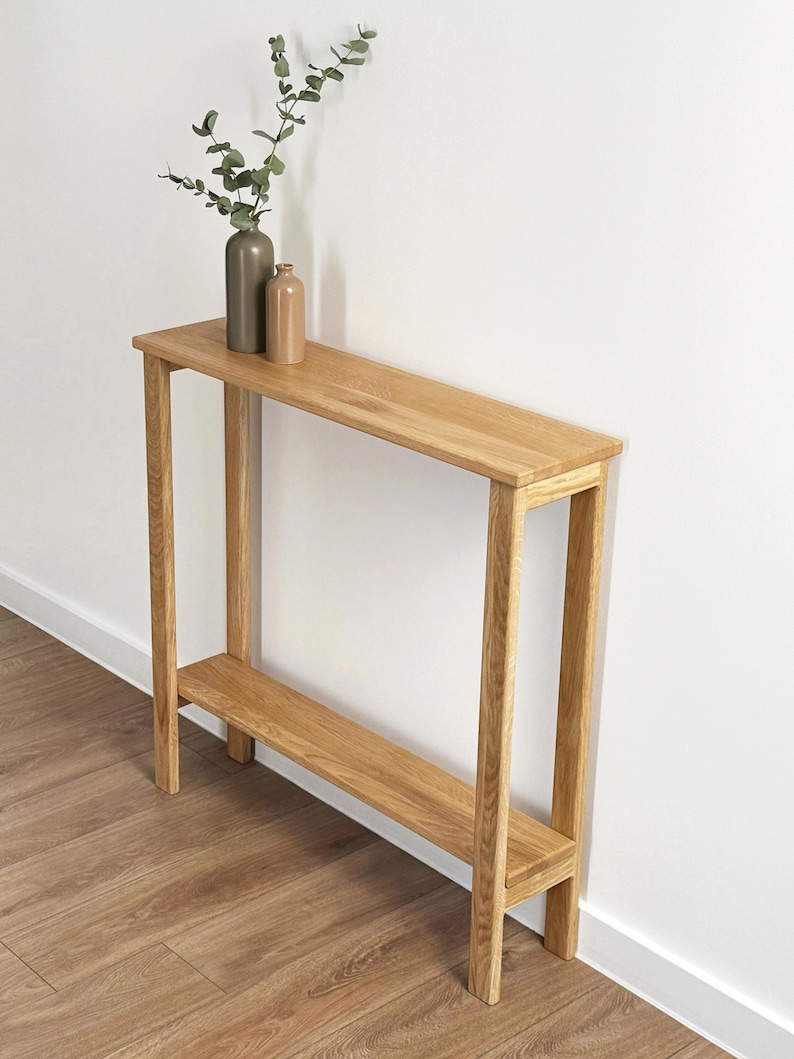 Minimalist wooden console for small hallway space