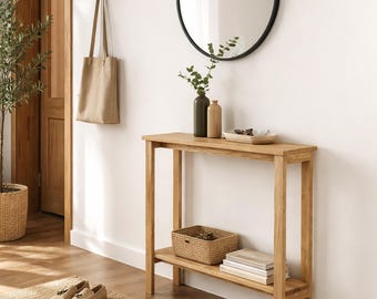Tavolo consolle stretto in rovere - Tavolo da ingresso minimalista scandinavo, tavolino da divano moderno e sottile con ripiano