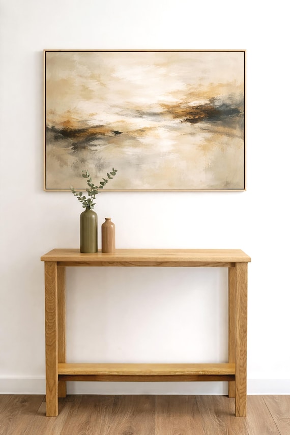 Narrow Oak Console Table – Solid Wood Scandinavian Entryway Table, Slim Modern Hallway Furniture