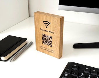 Oak Wood WiFi QR Code Sign – Personalized WiFi Network Plaque for Home, Office, Guesthouse