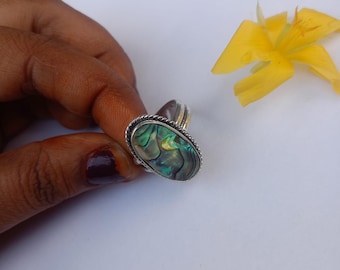 925 sterlingzilveren ring abaloneschelp, boho-sieraden Paua Shell-verklaring