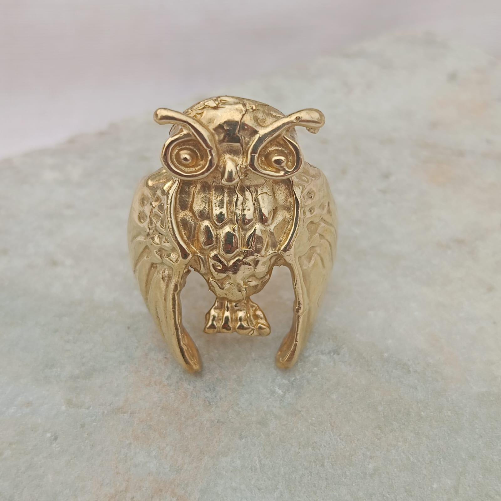 Gold Owl Ring, Vintage Owl Statement Ring, Animal Bird Ring, Handmade Gold Tone Ring, Adjustable Nat