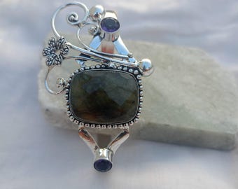 Bracciale in argento sterling con labradorite, gioiello boho fatto a mano con pietra preziosa.