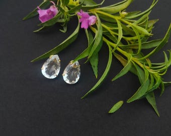 White Topaz Teardrop Earrings, Gold Plated Handmade Gemstone Studs