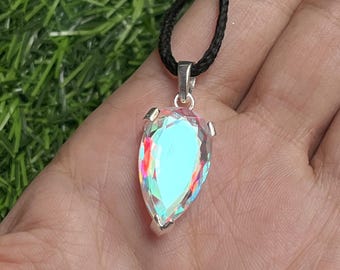 Angel Aura Quartz Teardrop Pendant, 925 Sterling Silver Boho Jewelry