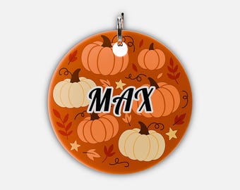 Pumpkin Dog Tag Collar, Personalized Fall Pet Tag, Leaf Double Sided Dog Tag, Durable Aluminum, Made in the USA, Cat ID Tag, Engraved Id Tag