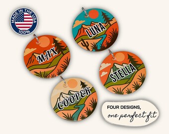 Scenic Nature Personalized Dog ID Tag, Aluminum Metal Pet Name Tag, Outdoor Mountain Double Sided Dog Tag, Engraved Pet Tag, Made in the USA
